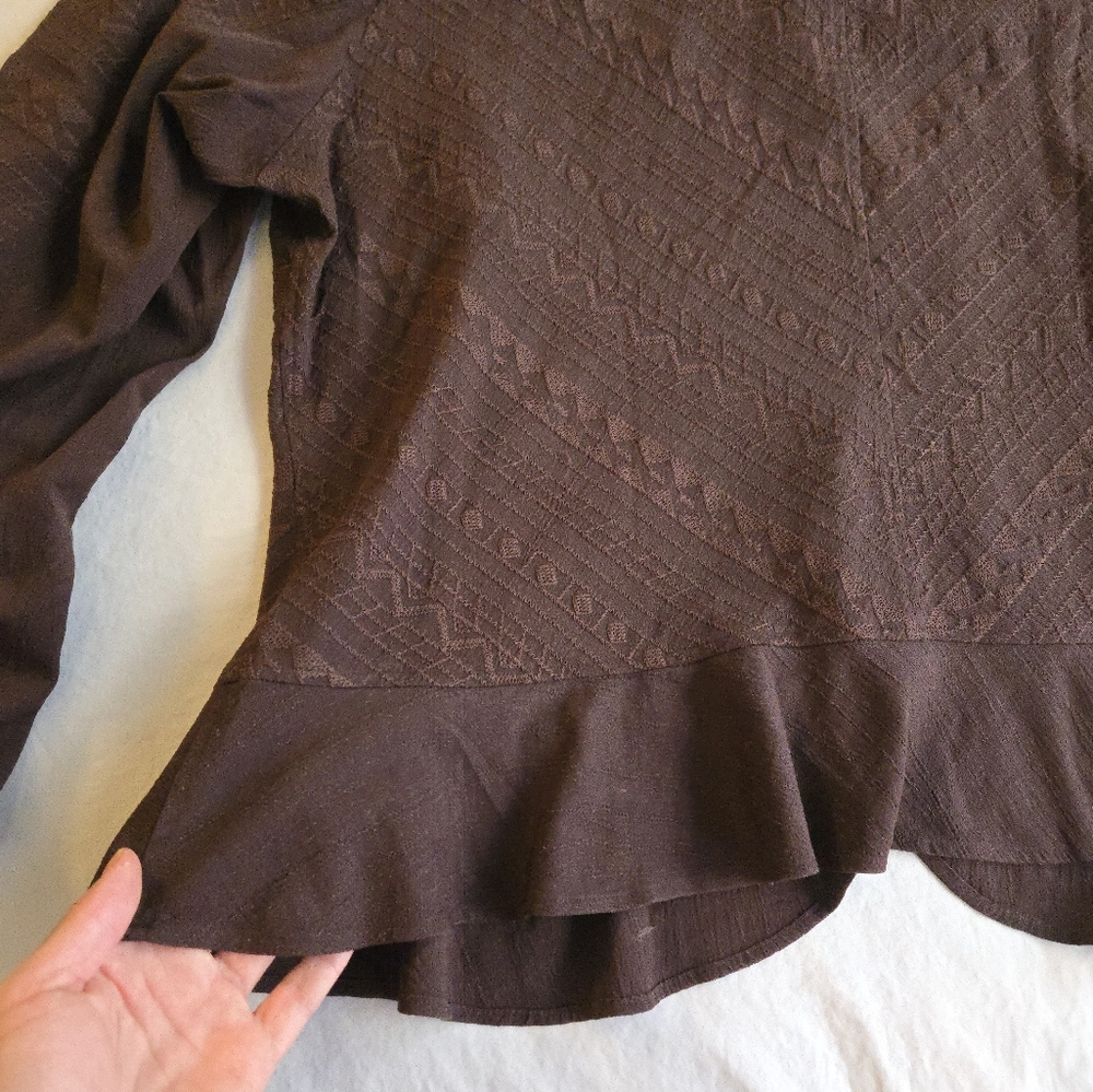 Coldwater Creek Walnut Brown Embroidered Peplum Button Up Blouse - Picture 13 of 13